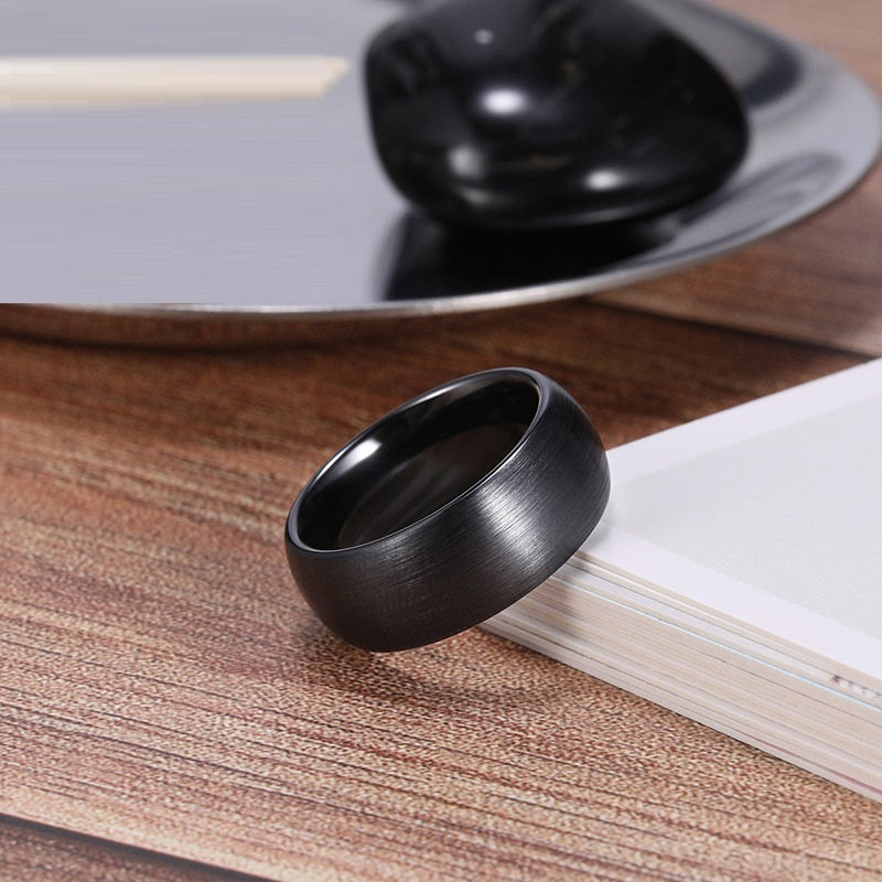 Men's Black Ceramic Ring Trendy Geometric Jewelry Band Simple Fashion Ring for Him Round Design Sizes 4 to 14