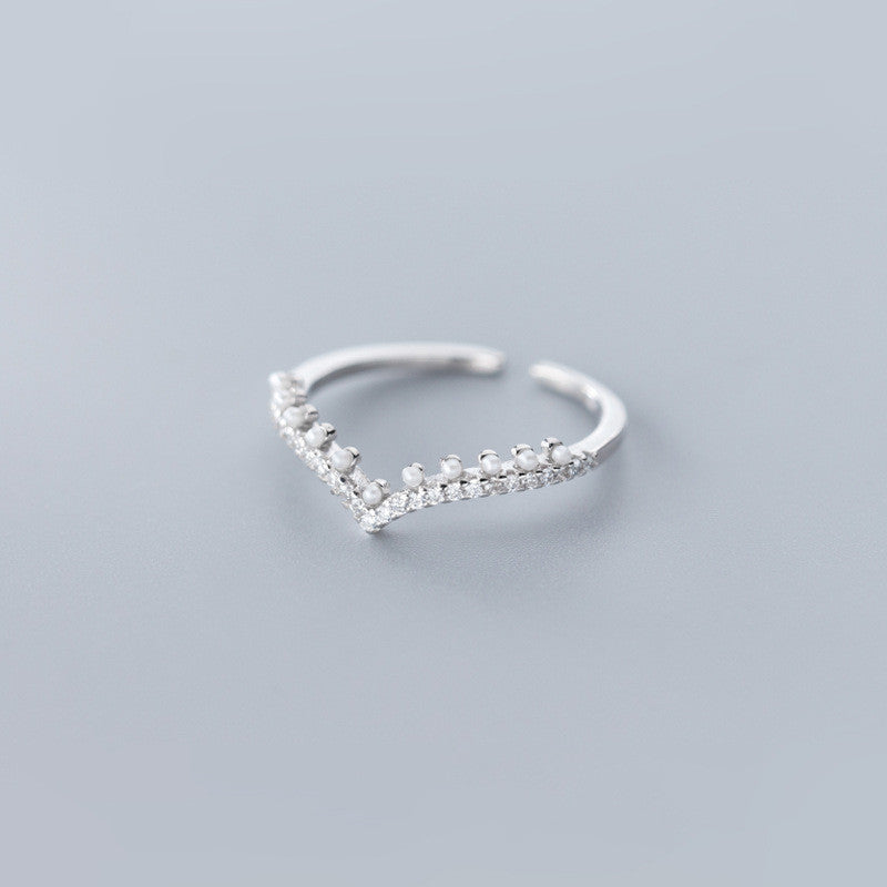 Sterling Silver V Shaped Ring with Diamond Accent for Women Elegant Simple Design 925 Jewelry Everyday Sparkle