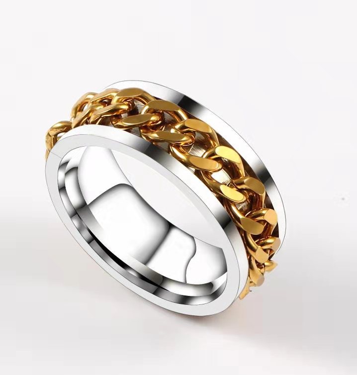 Handmade Titanium Steel Rotatable Ring With Geometric Ellipse Design For Daily Wear Blue Accessory For Daily Style