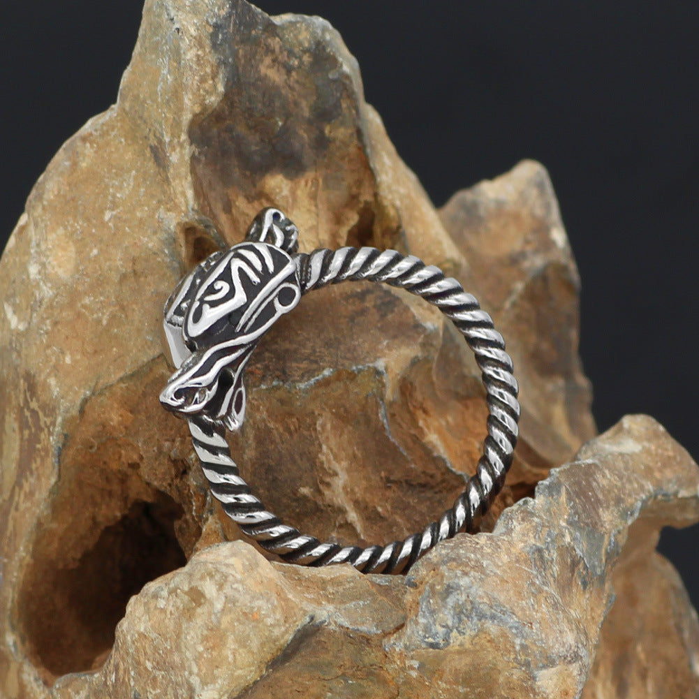 Vintage Viking Poisonous Dragon Ring Titanium Steel Men's Ring