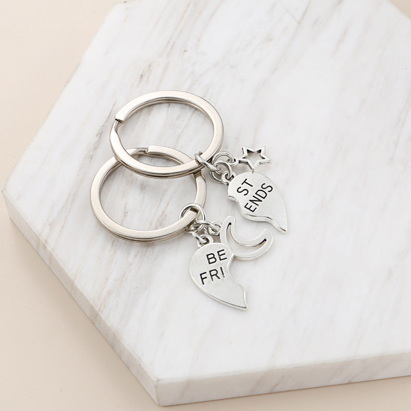 Couple Keychain Puzzle Metal Keychains With Letters Hollow Design Geometric Matching Rings For Pairs Gift For Couples