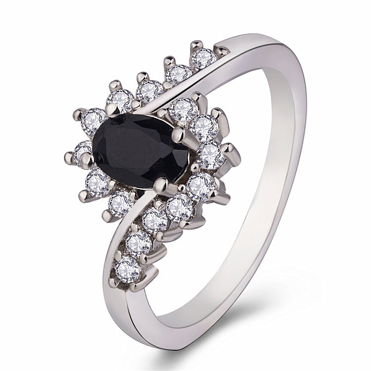 Simple And Elegant Oval Stone Ring Dark Blue Rhinestones White Gold Color Navy Blue Rhinestones Platinum Color