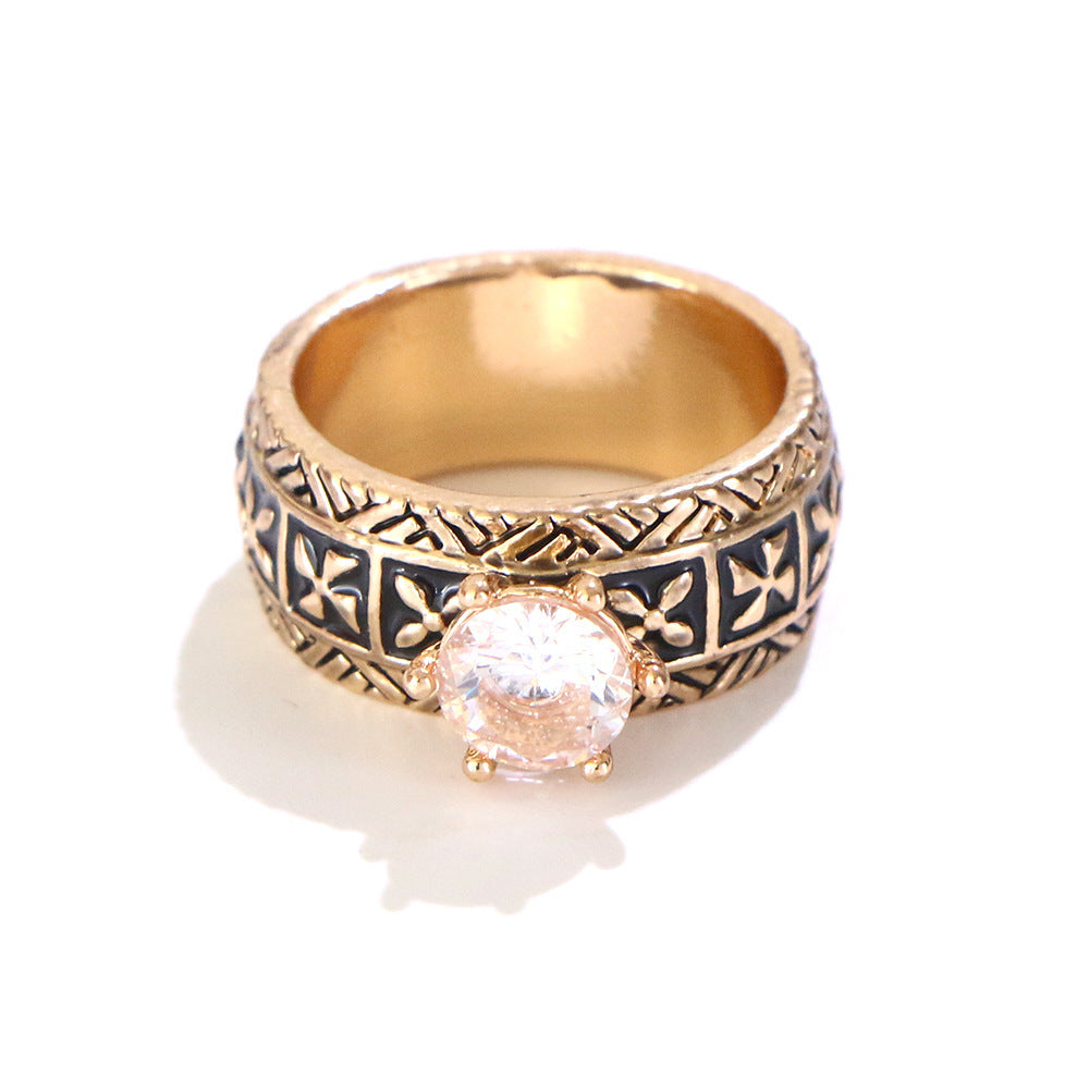 Unisex Geometric Gold Plated Ring With Artificial Gemstones Pearl Rhinestone Accents Bohemian Ethnic Retro Style Jewelry