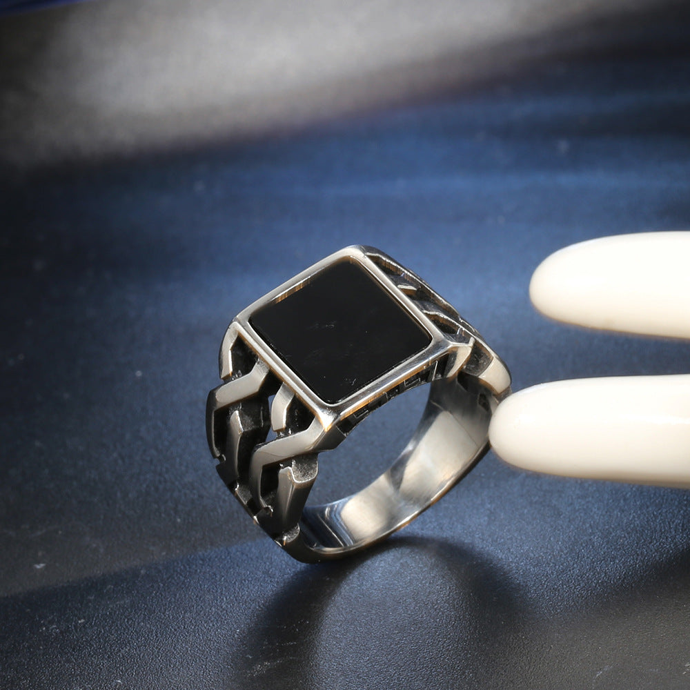 Men's Black Epoxy Ring Titanium Steel Band Punk Geometric Rings for Men Fashion Jewelry Steel Rings Statement Rings Party Rings