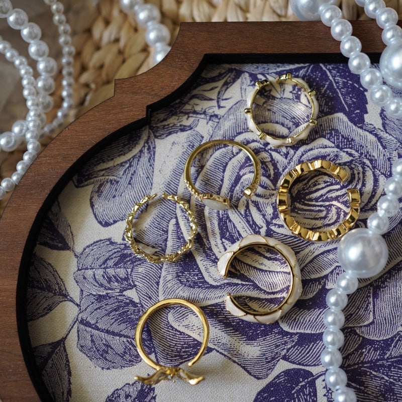 Enamel Streamer Open Ring Milky White Copper Geometric Jewelry Adjustable Fashion Accessory Gift for All Women