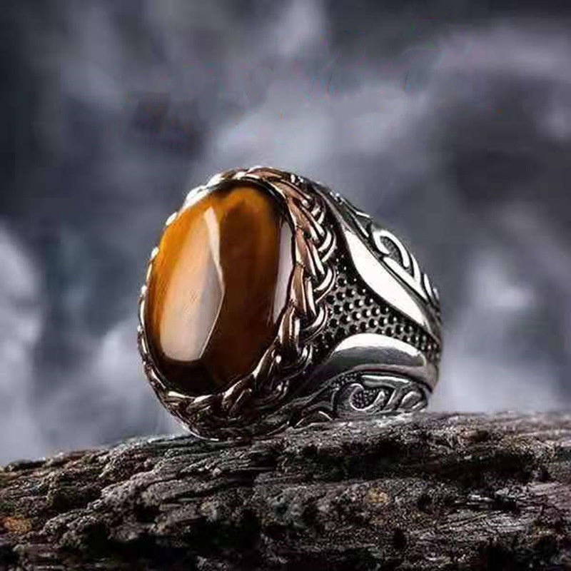 Mens Braided Ring Natural Zinc Alloy Tiger Stone Stripe Ring Fashion Design High Quality ColorAJZ3368 Overview