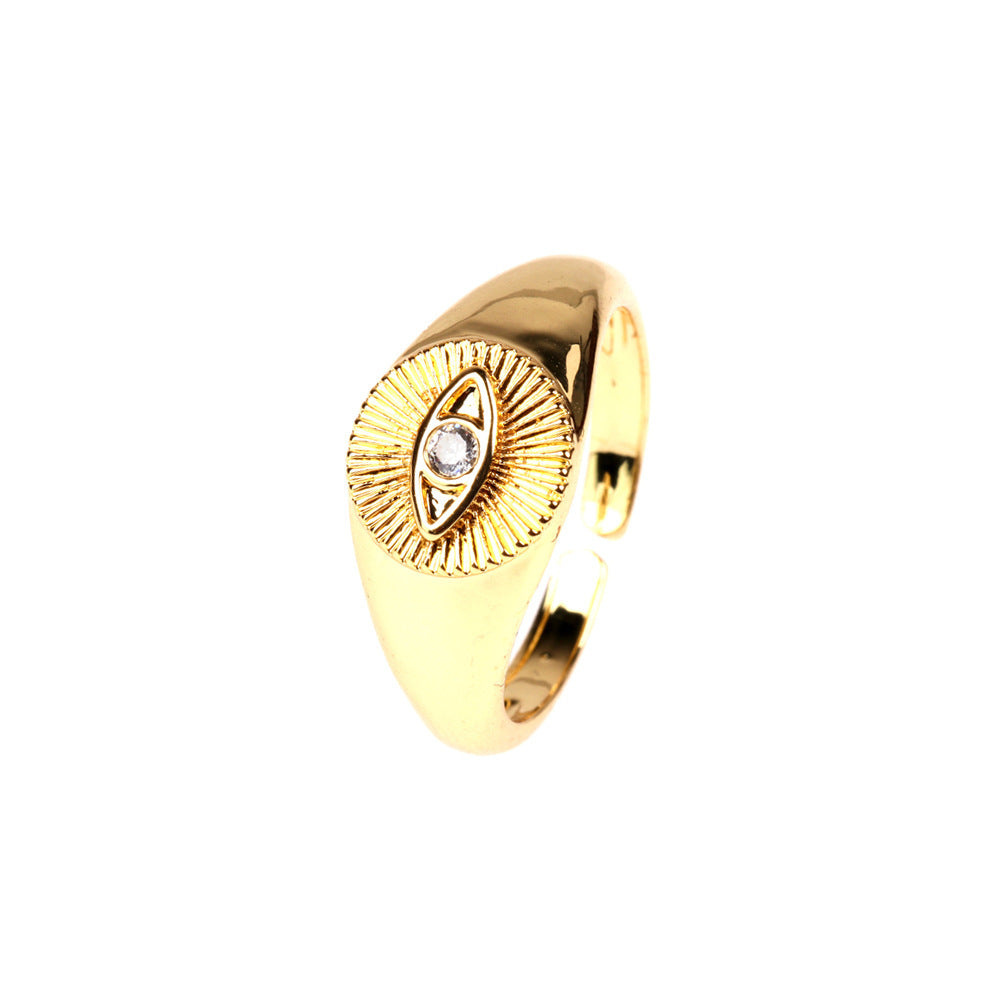 Geometric Eye Design Ring 18K Gold Plated Copper Adjustable Opening Band Geometric Statement Jewelry For Everyday Wear
