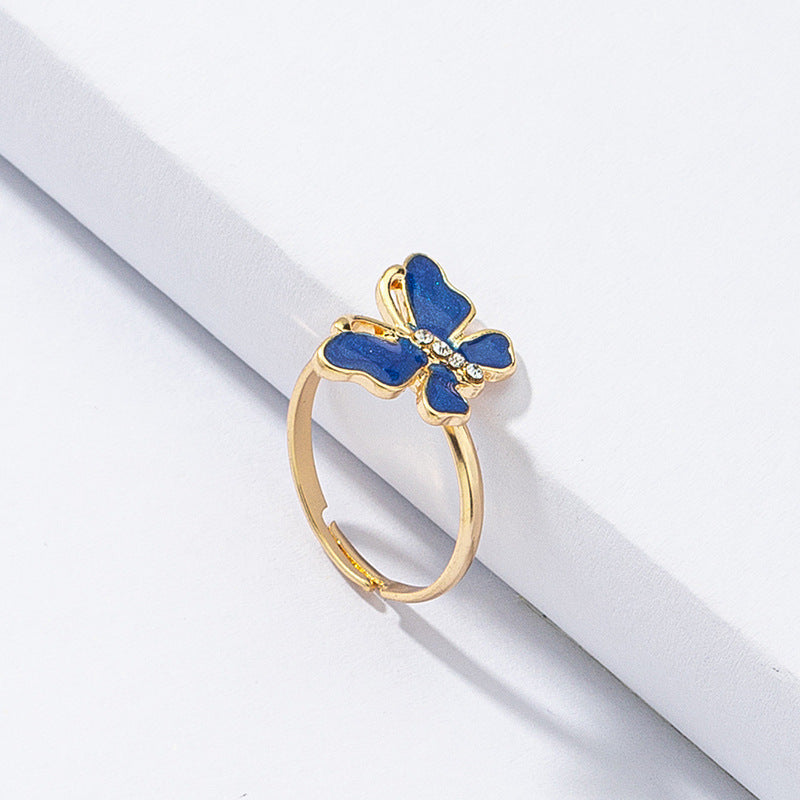 Butterfly Ring Diamond Drip Oil Alloy Adjustable Jewelry