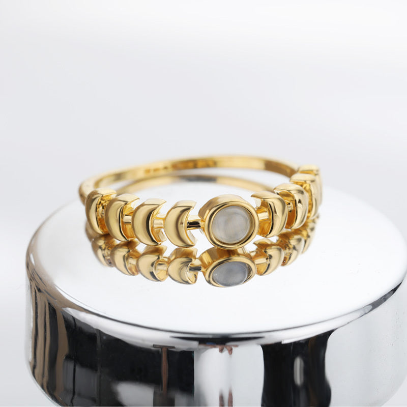 Womens Opal Moon Total Solar Eclipse Closed Ring Copper Silver Plated Fashion Jewelry For Everyday Wear Styles