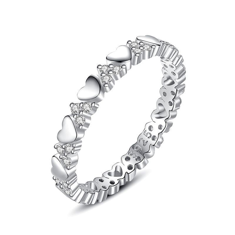 Heart Shaped Sterling Silver Ring With Gold Plating And Artificial Gemstones For Women European Design Collection