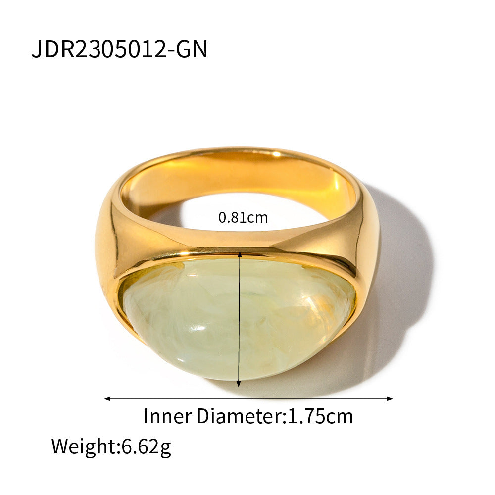 Womens Geometric Circle Ring Stainless Steel 18K Gold Resin