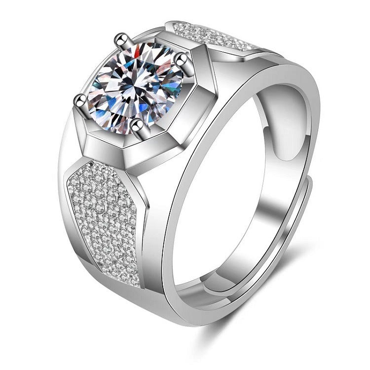 Mens Adjustable Copper Ring With Diamond Design Starry Sky Elements Korean Fashion Ring Jewelry Gift For Him Everyday