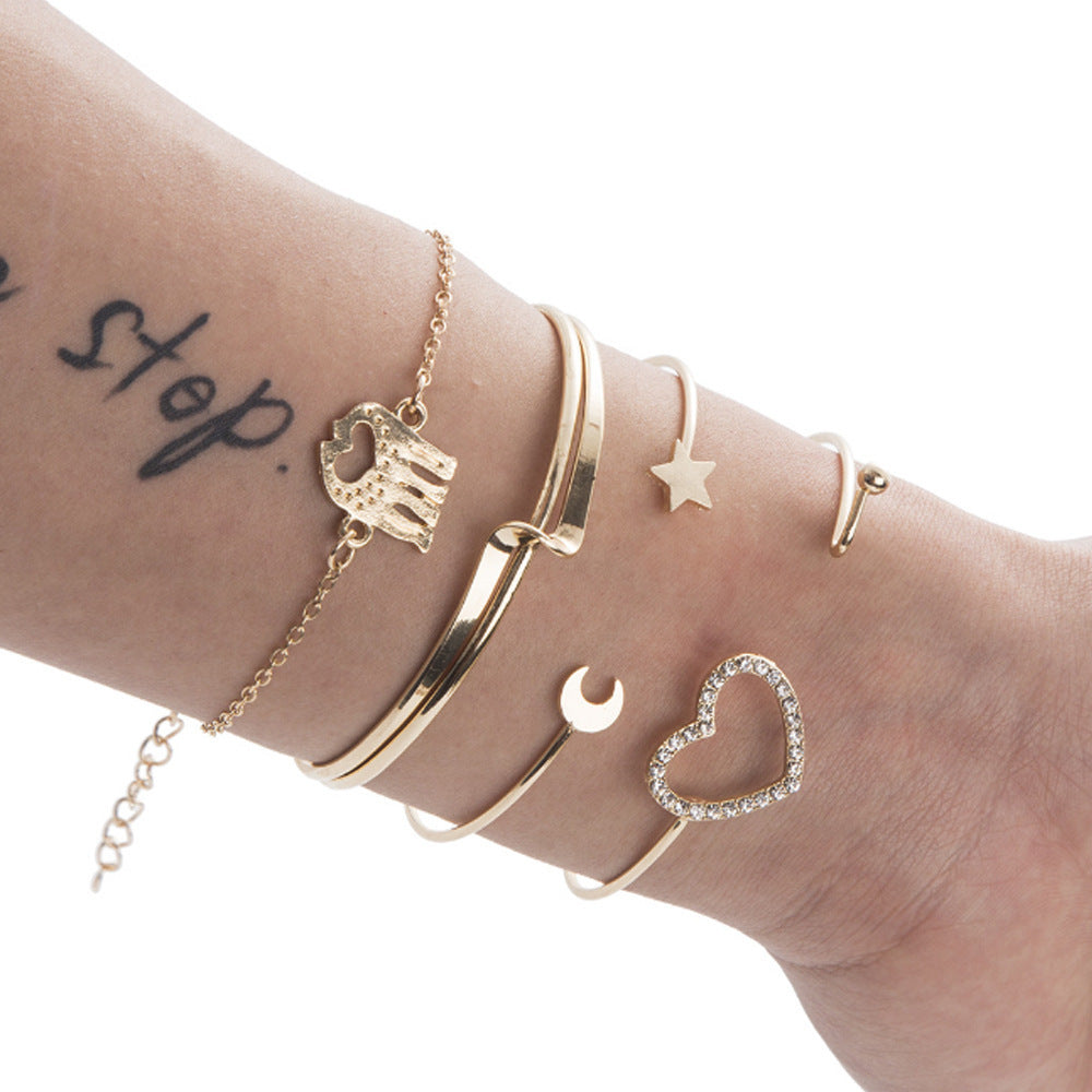 Geometric Alloy Bracelet Set With Gem Inlays Triangular Love Design Jewelry Gift For Her Collection Lightweight Chic