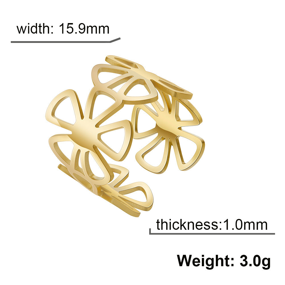 Unisex Stainless Steel Five Petal Flower Ring Adjustable