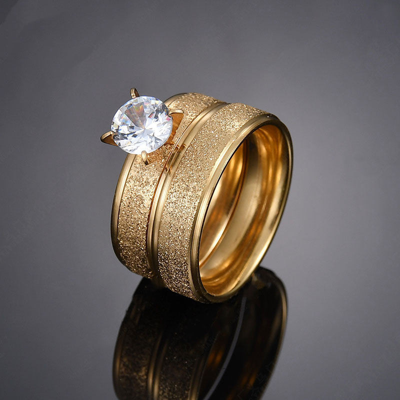 Stainless Steel Couple Rings Set Matching Promise Rings For Him And Her Geometric Frosted Finish Sizes 6 7 8 9 10 11 12