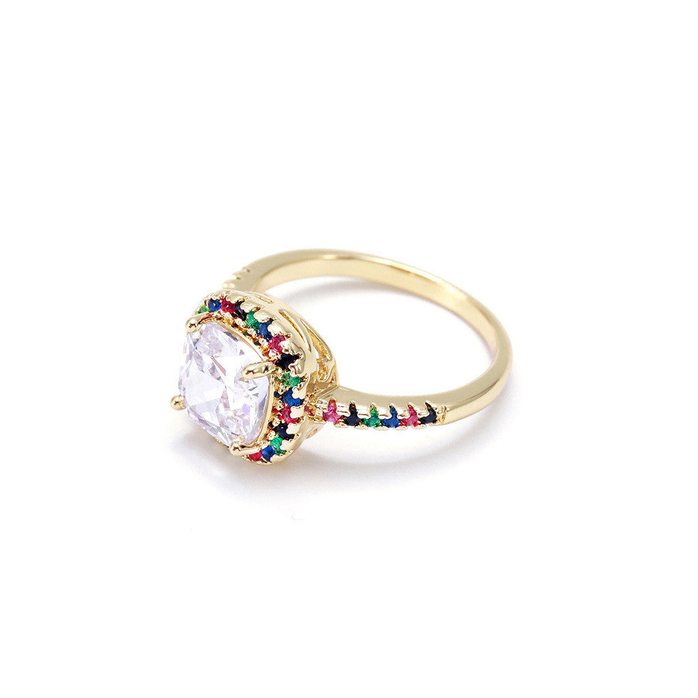 Women's Zircon Ring Geometric Copper Band Gold Tone Jewelry