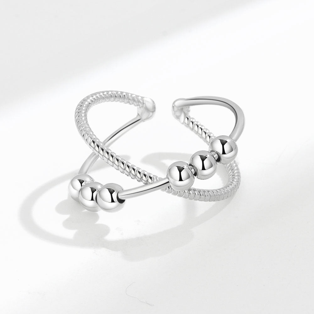 Womens Adjustable Rotating Cross Ring Copper Gem White Gold