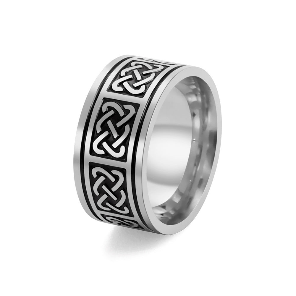 Spacer Square Celtic Knot Ring Unisex Fashion Titanium Steel Electroplated Finish Blackened Steel GoldFinishes
