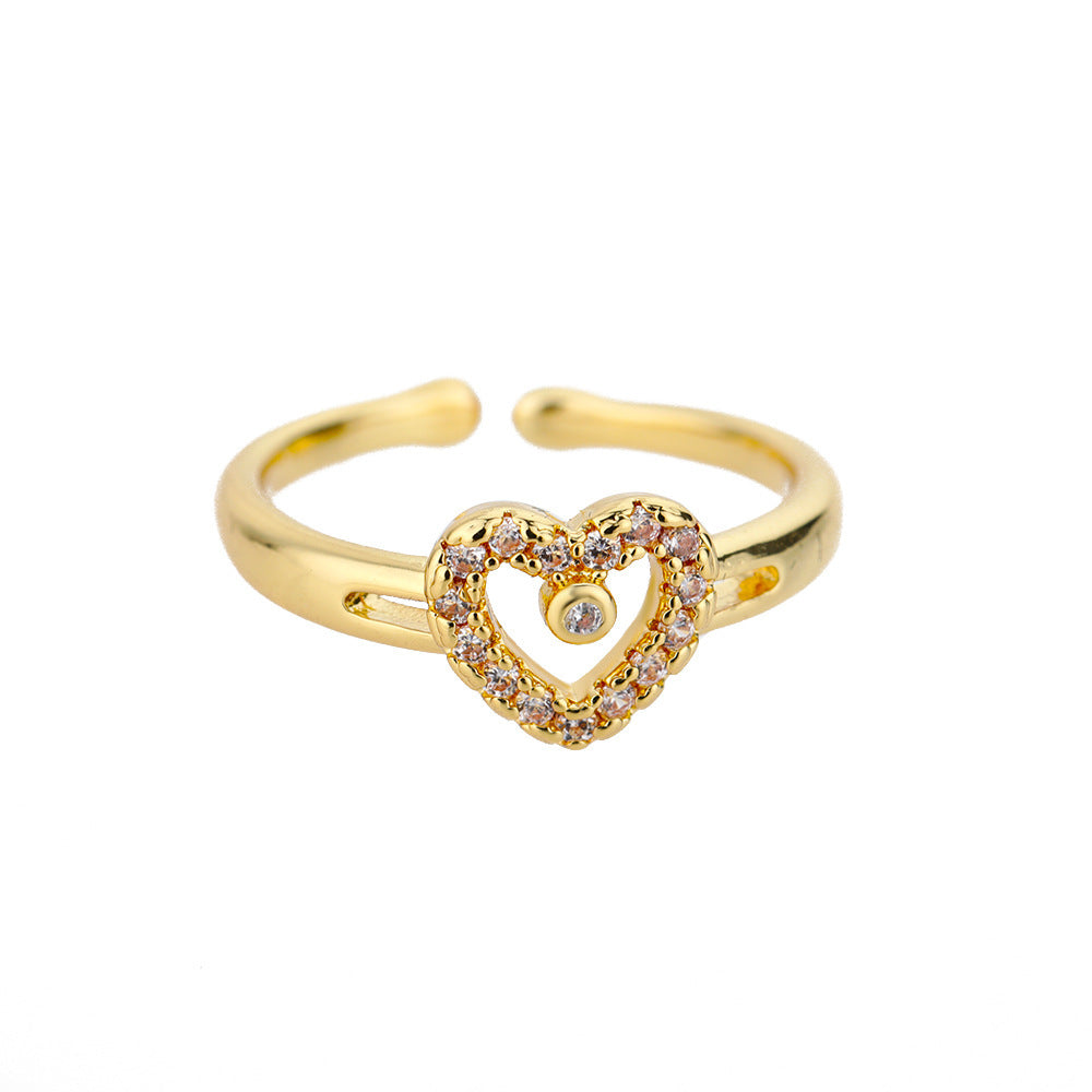 Womens Adjustable Copper Ring With Gold Inlay Heart Design Perfect As A Fashion Index Finger Ring Or An Everyday Wear