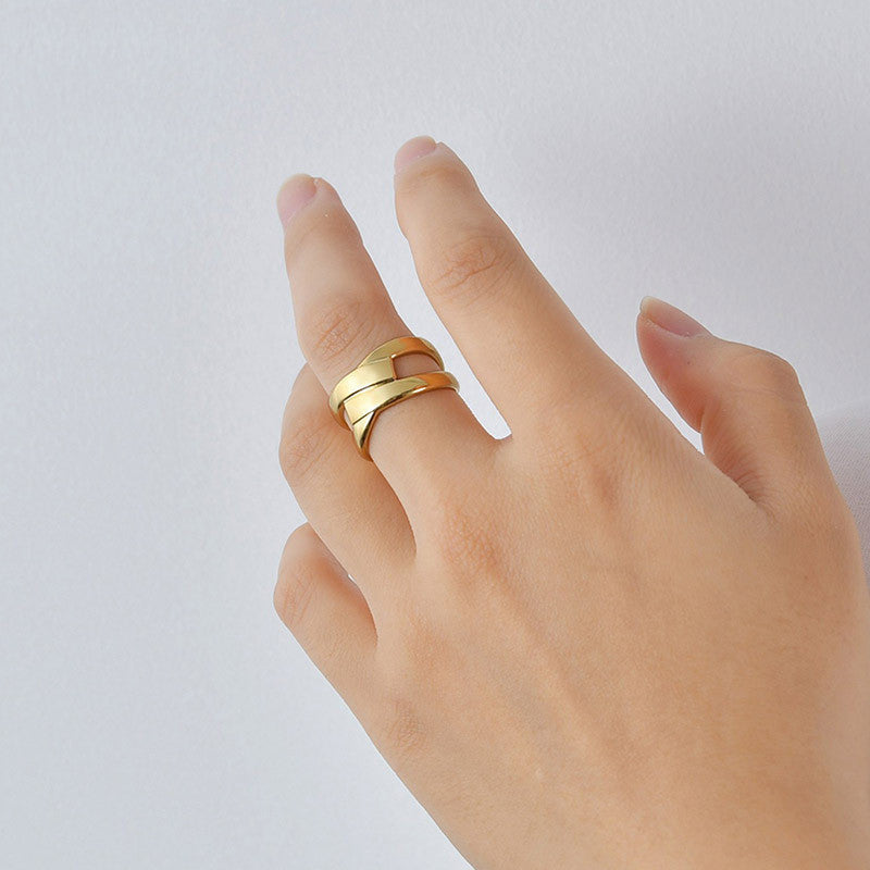 Womens Titanium Steel Ring Adjustable Opening Geometric Ring European Fashion Ring Cool Ring Bowknot Ring Gold