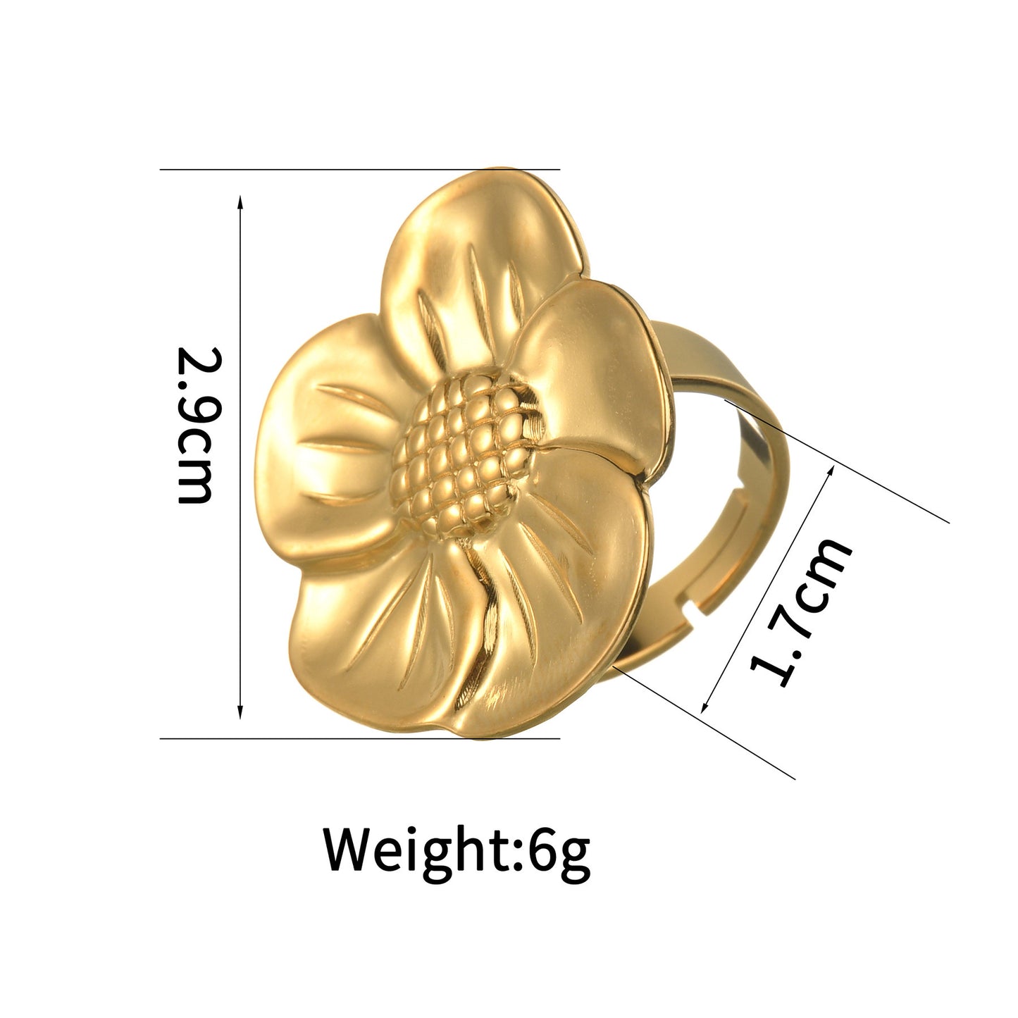 Textured Retro Gold Stainless Steel Flower Open Ring For Women Elegant Statement Jewelry Gift Idea Handcrafted Finish