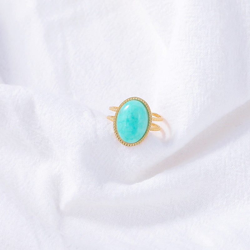 European And American Retro Female Light Luxury Temperament Turquoise Hollow Ring