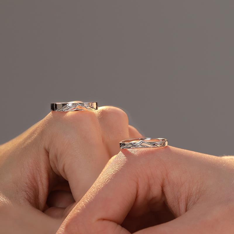 Matching Couple Rings for Women and Men Geometric Copper Ring Adjustable Opening for Wedding Unisex Set Modern