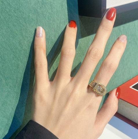 Women's Micro Inlaid Zirconium Simulated Diamond Belt Buckle Ring Alloy Electroplated Fashion Jewelry On Trend