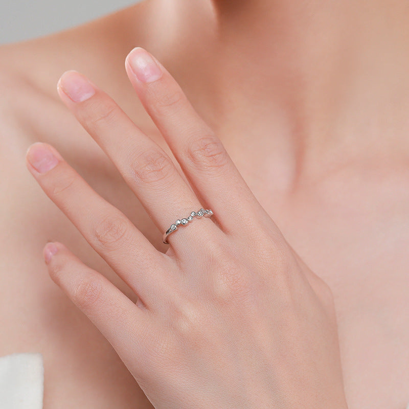 Womens Geometric S925 Sterling Silver Ring With Bubble Micro Setting Diamond Inlay Anniversary Promise Ring US