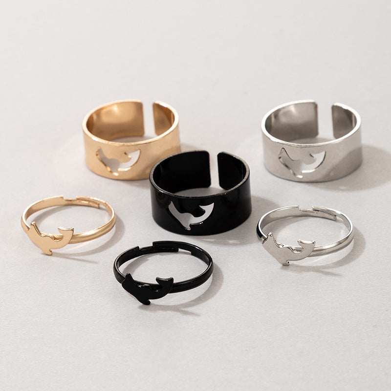 Butterfly Ring Set Punk Hollow Creative Couple Rings Plated Gold Silver Black Youth Popular Modern Silver Tone