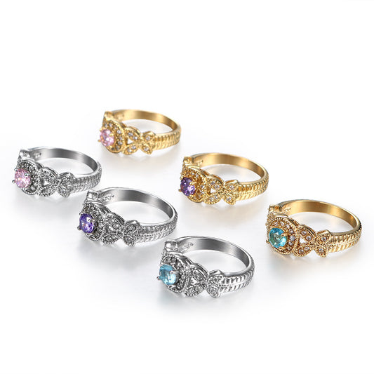 Stainless Steel Ring Geometric Inlaid Ornament Durable Polished Versatile Everyday Fashion Jewelry Modern Look