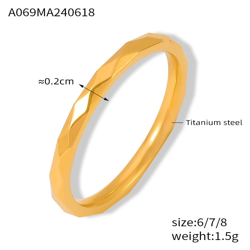 Personalized Minority All Match Fashion Geometry Pattern Prismatic Design Ring Golden Titanium Steel For Women