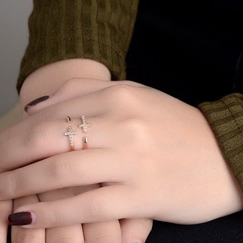 Womens Open Ring Adjustable Copper Geometric Diamond Setting Ring Korean Fashion Ring Versatile Tail Ring Gold