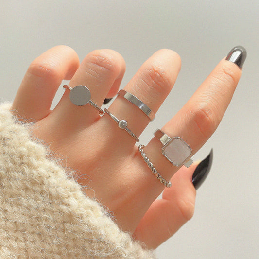 Women's Geometric Alloy Ring Set Stackable Rings Electroplated Quadrangle Design Five Piece Jewelry Collections
