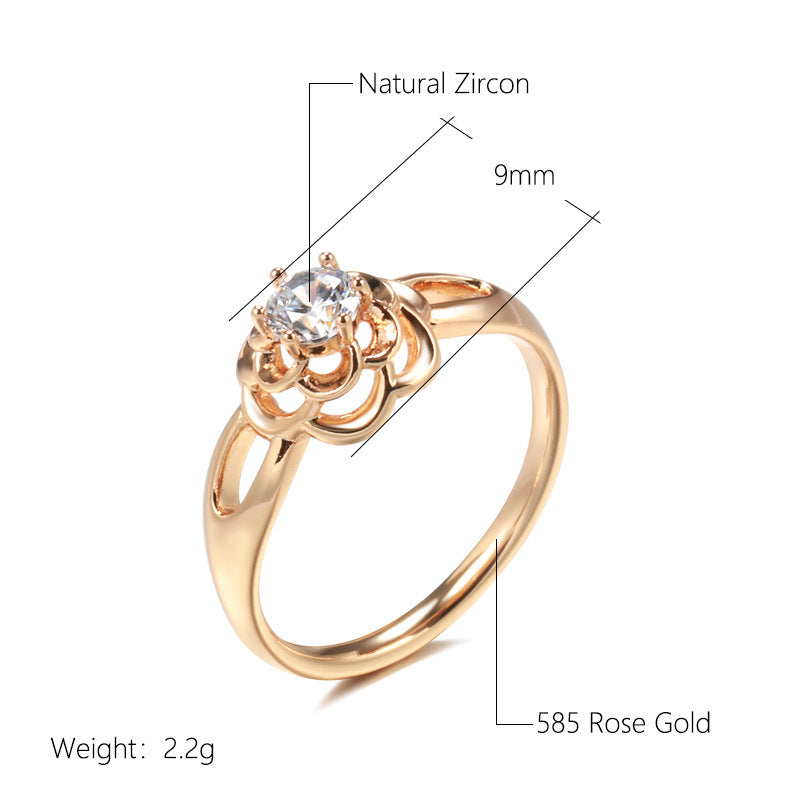 Womens Flower Ring Rose Gold Plated Copper Inlaid Gemstones Zircon Fashion Jewelry Flower Design Ring Size 6 7 8 9