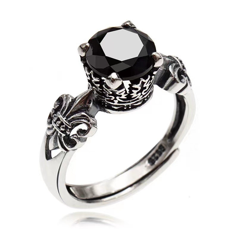 Unisex Crown Ring Copper Adjustable Geometric Black Agate