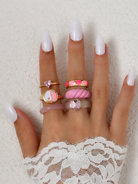 Womens Fashion Ring Set Irregular Zinc Alloy Electroplated Rings For Women Simple Style Jewelry Set Elegant Everyday