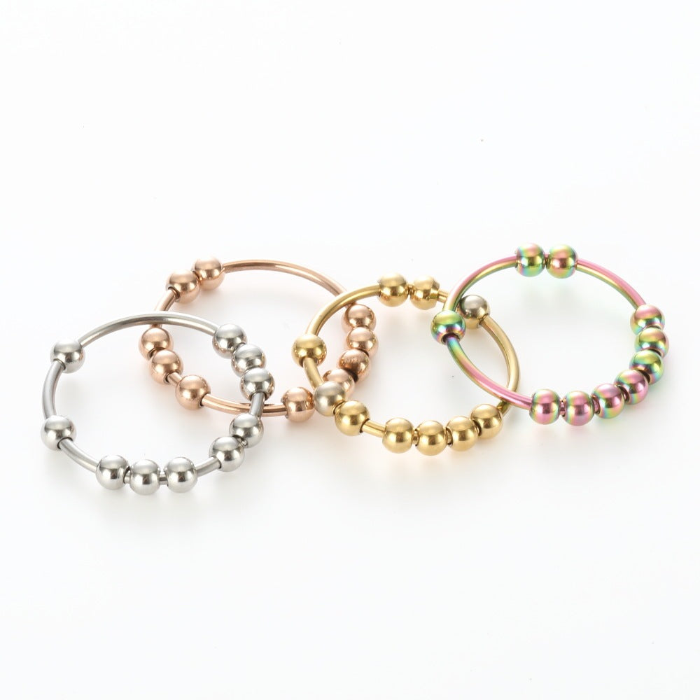 Unisex Rotating Beads Ring Stainless Steel Band For Anxiety Decompression Geometric Meditation Jewelry Relaxation