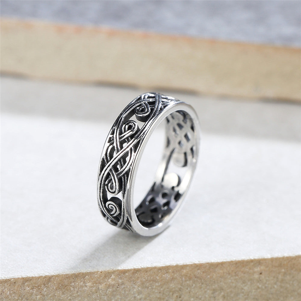 Retro Hollow Pattern Mens Ring Titanium Steel Size 7 8 9 10 11 12 13 Sleek Casual Jewelry Durable Everyday Wear