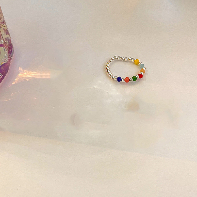 Womens Adjustable Crystal Beaded Ring Copper Band With Plant Flower Design Electroplated Fashion Jewelry Rings