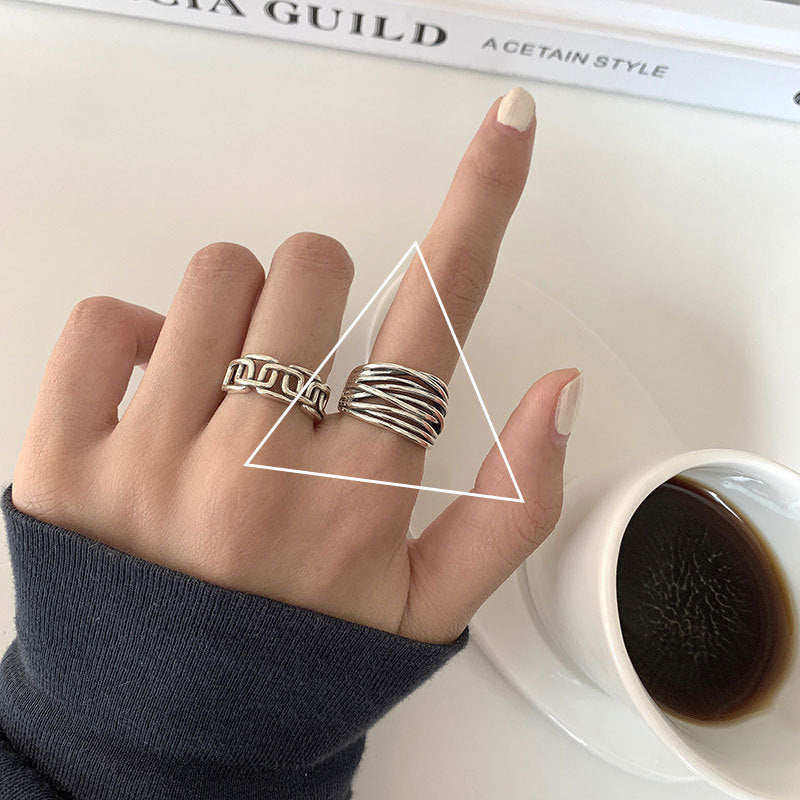 Geometric Square Ring Adjustable Opening Silver Plated Cupronickel Platinum Plated Jewelry For Women Fashion Trend