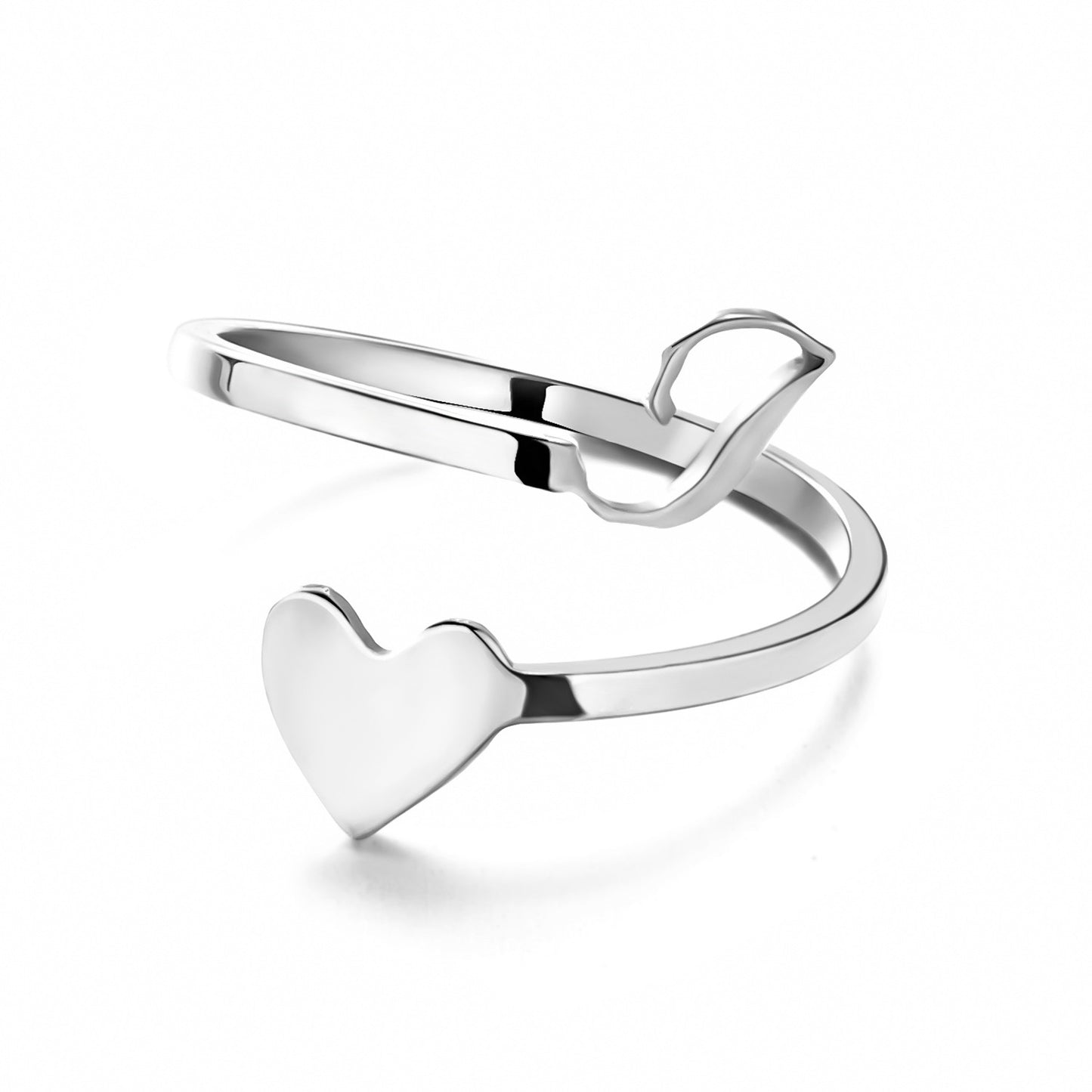 Womens Initial Letter Ring Adjustable Stainless Steel Heart Design 3D Open Heart Electroplated Fashionable Chic