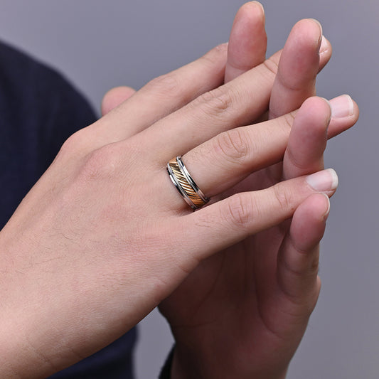 Mens Stainless Steel Vintage Flower Hobnail Ring Gold Plated Durable Fashion Jewelry All Occasions Handcrafted