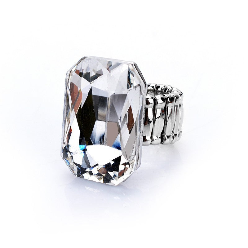 Unisex Geometric Crystal Ring Inlay Alloy Inlaid Gemstone Fashion Square Ring Artificial Geometric Ring Square