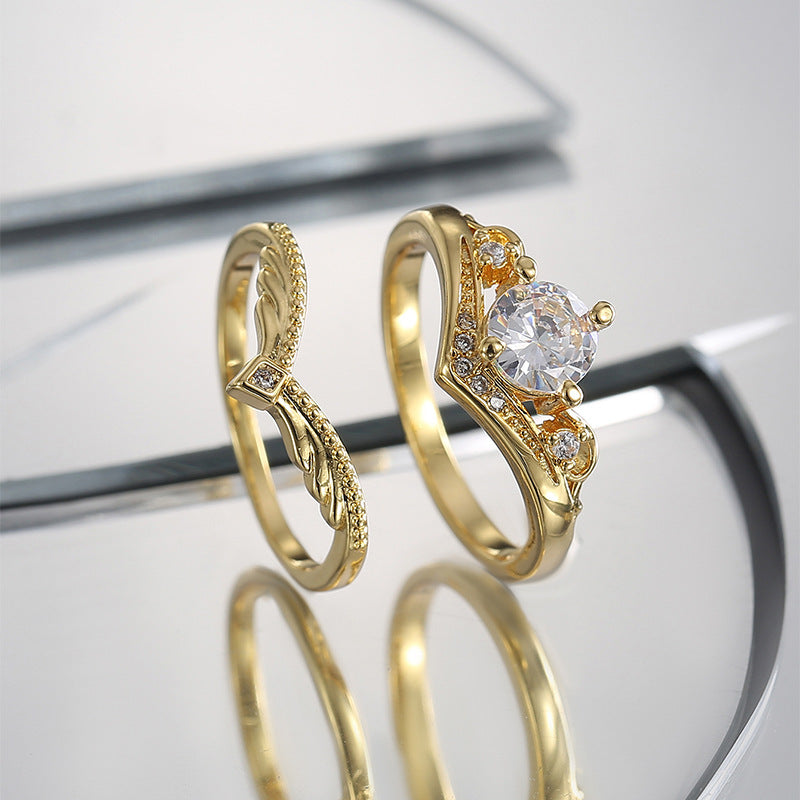 Gold Zircon Double Ring Set For Women Retro Fashion Copper Rings Electroplated Statement Jewelry Two Piece Set Now