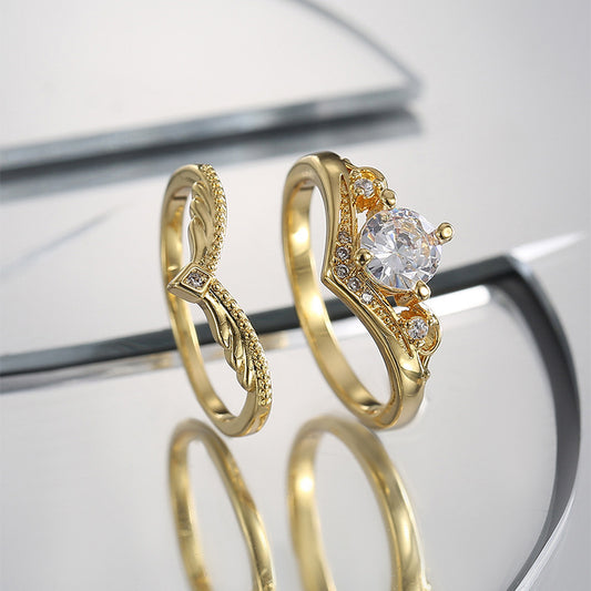 Gold Zircon Double Ring Set For Women Retro Fashion Copper Rings Electroplated Statement Jewelry Two Piece Set Now