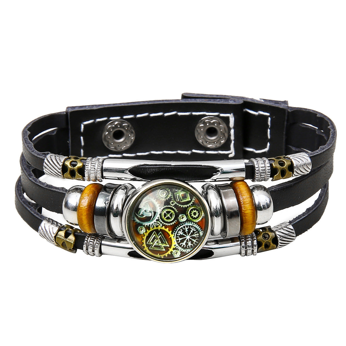 Mens Viking Compass Bracelet Multi Layered Leather Bracelet With Stainless Steel Titanium Steel Accents High Quality