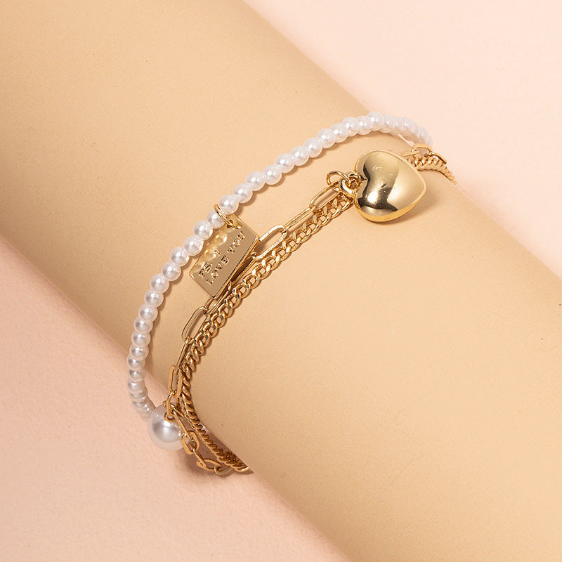 Womens Gold Plated Pearl Bracelet Three Layered Adjustable Length European American Styles Individually Packed