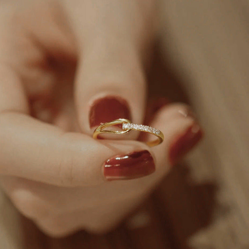 Geometric Copper Ring With Zircon Cross Diamond Finish Gold Tone Elegant Jewelry For Her Fashion Accessory Gift Idea