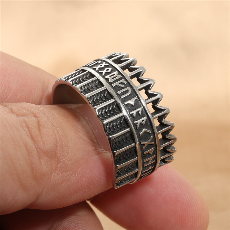Titanium Steel Viking Warrior Ring Vintage Mens Punk Jewelry Geometric Retro Silver Tone Hand Crafted Enduring